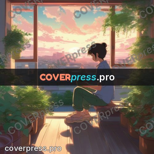 Shinkai style anime landscape: figure on a veranda among plants