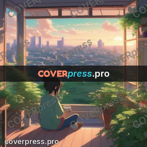 Shinkai style anime landscape: figure on a veranda among plants