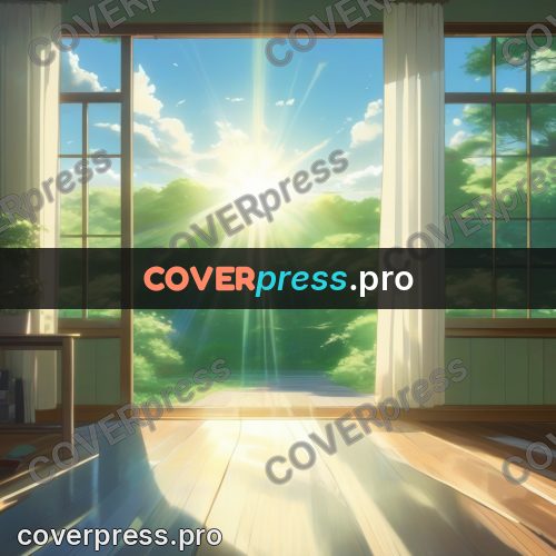 Shinkai style anime landscape: empty room with curtains