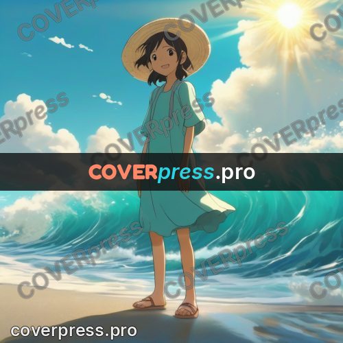 Shinkai style anime landscape: girl in a straw hat