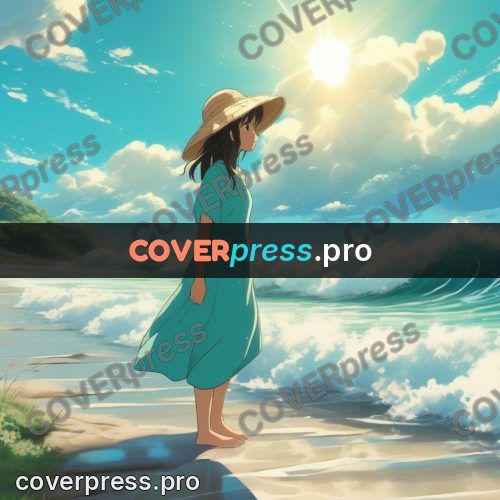 Shinkai style anime landscape: girl in a straw hat