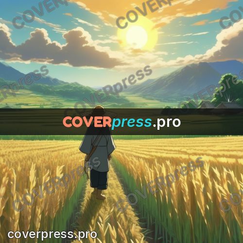 Shinkai style anime landscape: figure in a straw hat