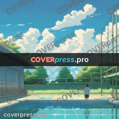 Shinkai style anime landscape: pool under the clouds