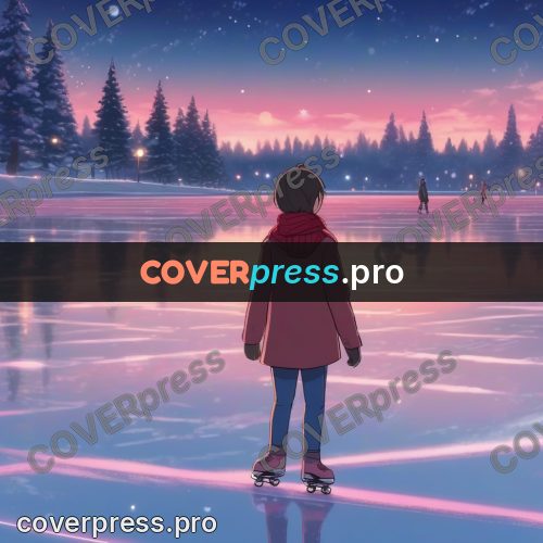 Shinkai style anime landscape: figure on a frozen lake