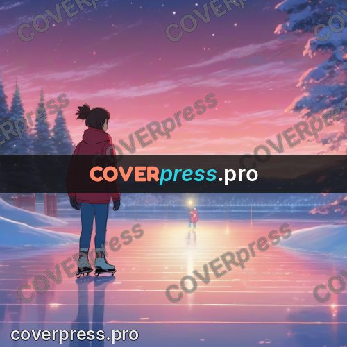 Shinkai style anime landscape: figure on a frozen lake
