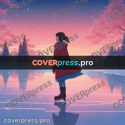 Shinkai style anime landscape: figure on a frozen lake