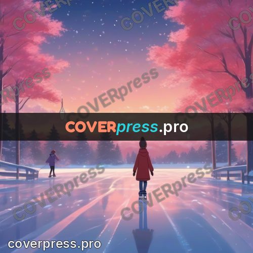 Shinkai style anime landscape: figure on a frozen lake