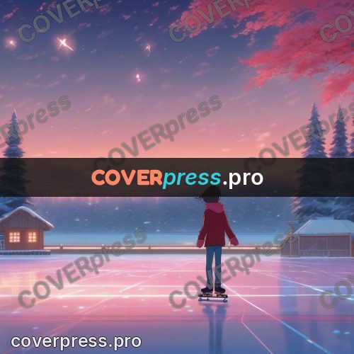 Shinkai style anime landscape: figure on a frozen lake