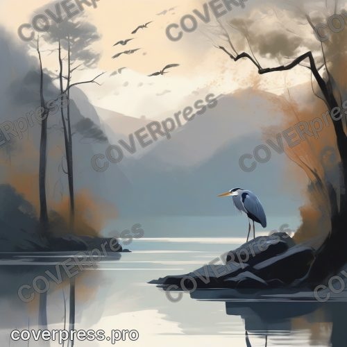 Рисунок в стиле Кампиона: река, лодка и цапля