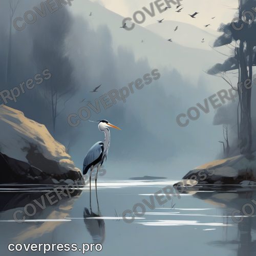 Рисунок в стиле Кампиона: река, лодка и цапля