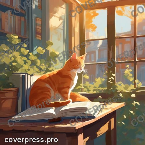 Рисунок в стиле Кампиона: книжная лавка, лампа и кот