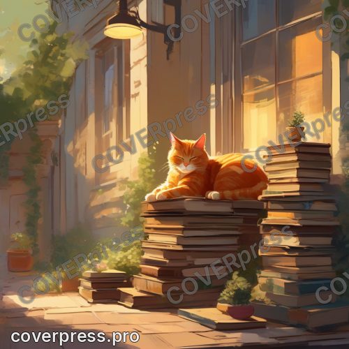 Рисунок в стиле Кампиона: книжная лавка, лампа и кот