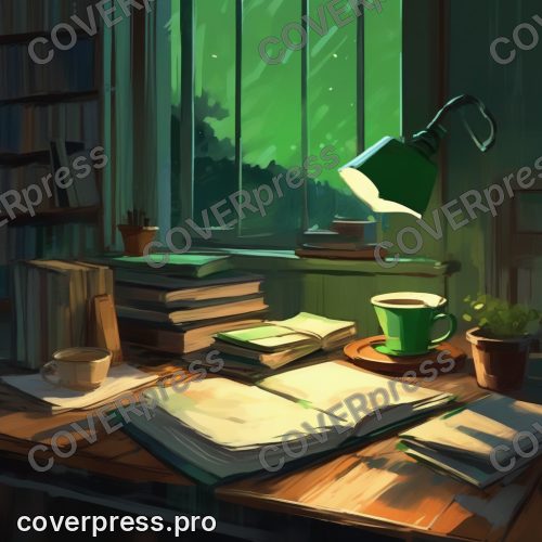 Рисунок в стиле Кампиона: книжная лавка, лампа и кот