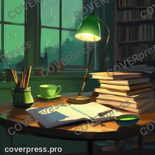 Рисунок в стиле Кампиона: книжная лавка, лампа и кот