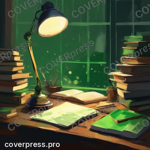 Рисунок в стиле Кампиона: книжная лавка, лампа и кот