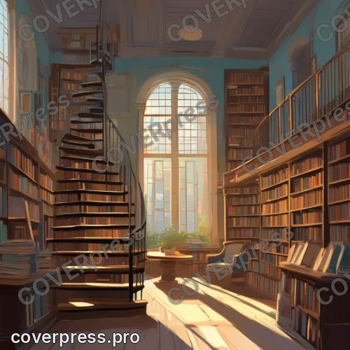 Рисунок в стиле Кампиона: книжная лавка, лампа и кот