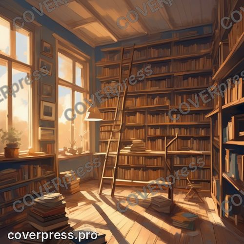Рисунок в стиле Кампиона: книжная лавка, лампа и кот