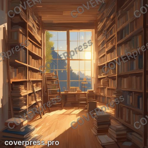 Рисунок в стиле Кампиона: книжная лавка, лампа и кот