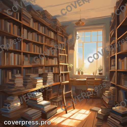 Рисунок в стиле Кампиона: книжная лавка, лампа и кот