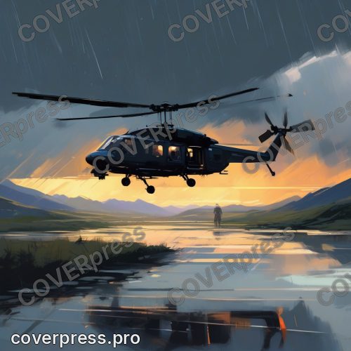 Рисунок в стиле Кампиона: вертолёт, перевал и орёл