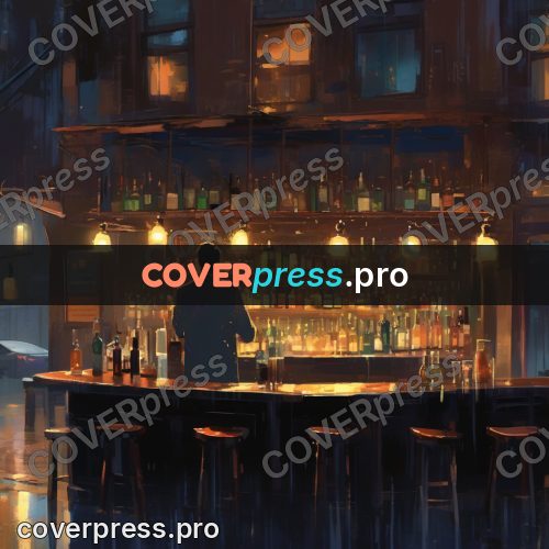 Campion style drawing: bar counter with bottles