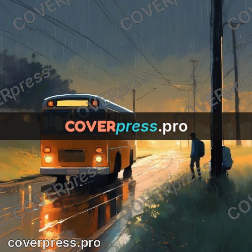 Campion style drawing: bus at a rainy stop