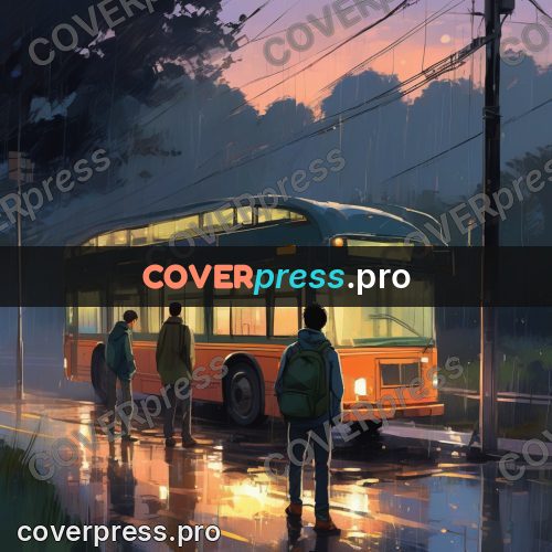 Campion style drawing: bus at a rainy stop