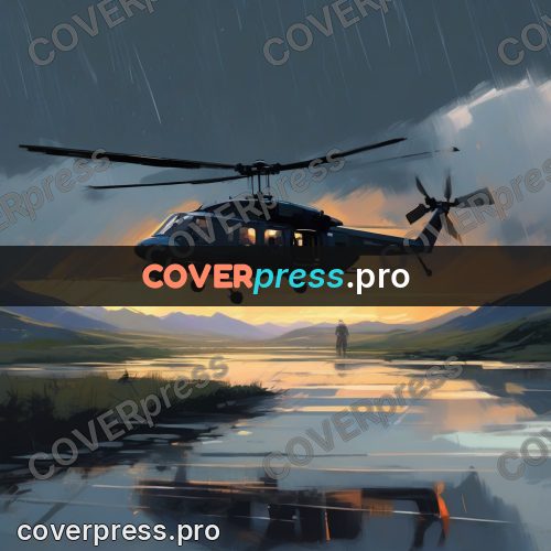 Campion style drawing: helicopter above a wet valley