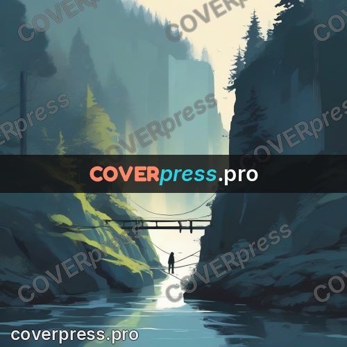 Campion style drawing: suspension bridge over a gorge