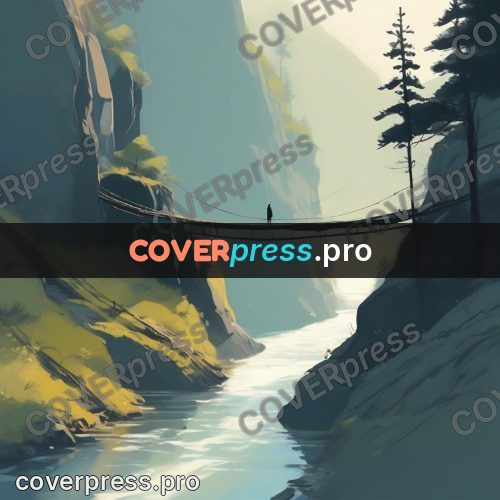 Campion style drawing: suspension bridge over a gorge