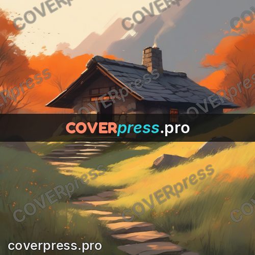 Campion style drawing: stone house with a rust roof