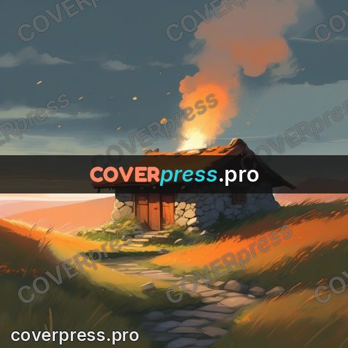 Campion style drawing: stone house with a rust roof