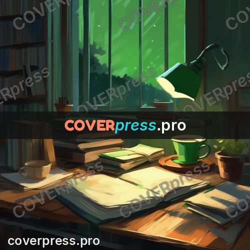 Campion style drawing: green lamp on a desk