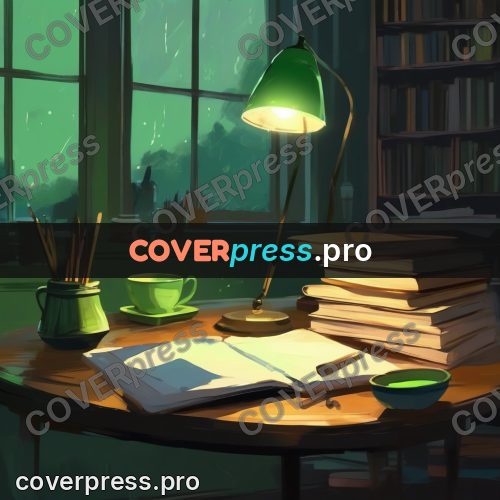 Campion style drawing: green lamp on a desk