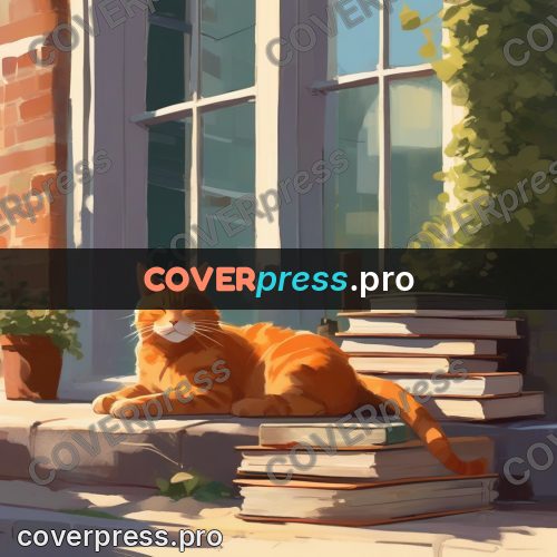 Campion style drawing: ginger cat on books