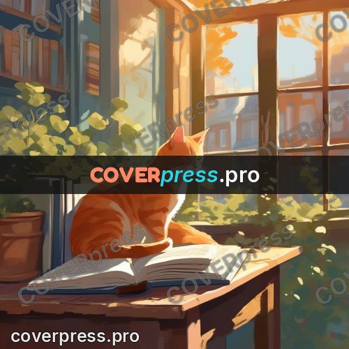 Campion style drawing: ginger cat on books