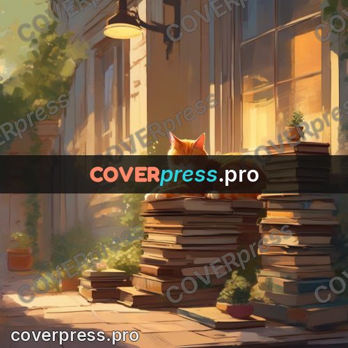 Campion style drawing: ginger cat on books
