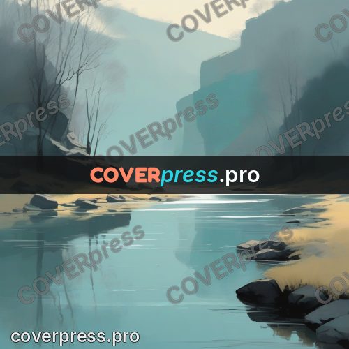 Campion style drawing: river in mist between cliffs