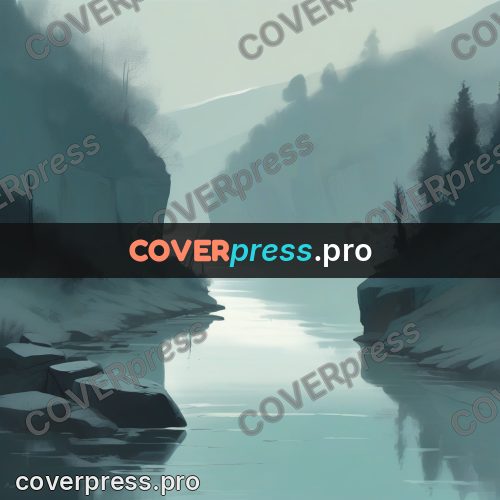 Campion style drawing: river in mist between cliffs