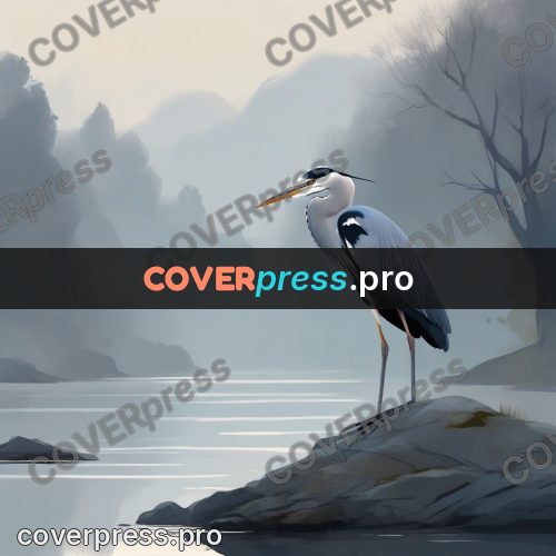 Campion style drawing: heron on a stone by water