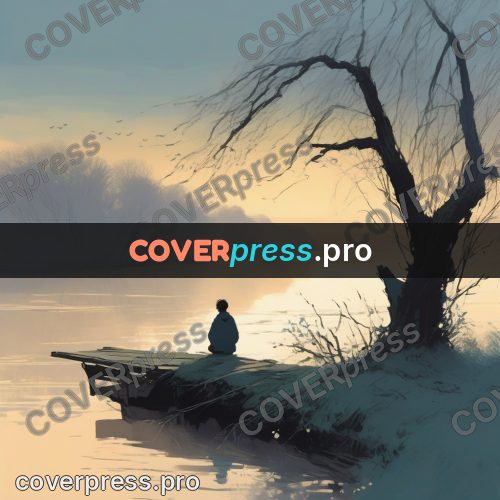 Campion style drawing: figure under a tree by water