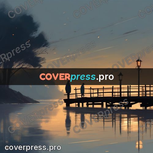 Campion style drawing: jetty with lamps at dusk