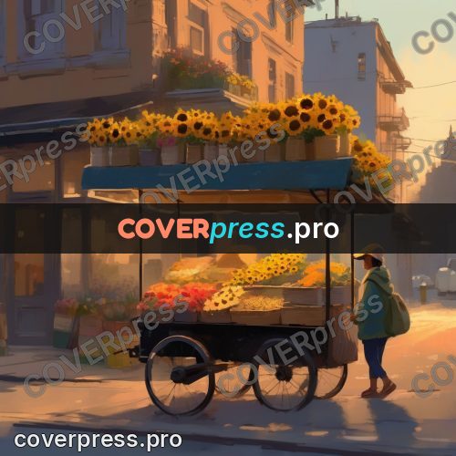 Campion style drawing: cart with sunflowers