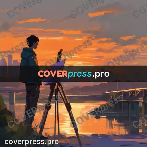 Campion style drawing: painter at an easel at sunset