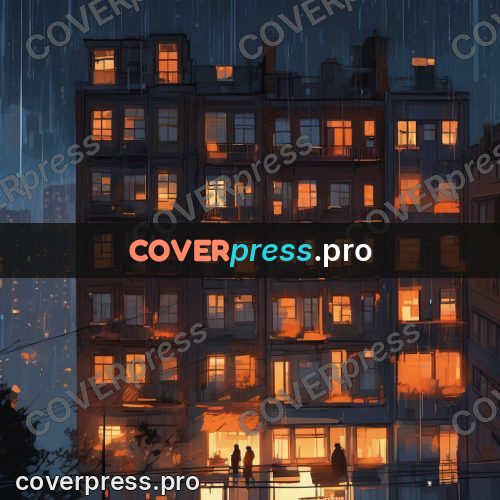 Campion style drawing: lit windows of a house