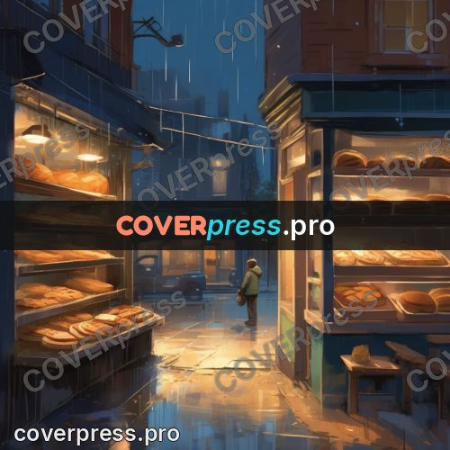 Campion style drawing: bakery window at night