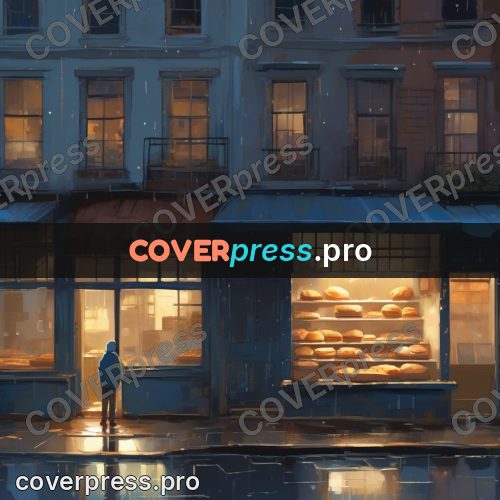 Campion style drawing: bakery window at night