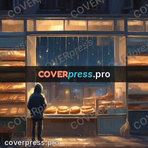 Campion style drawing: bakery window at night