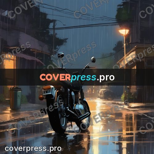 Campion style drawing: motorcycle on a wet street