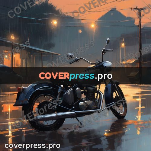 Campion style drawing: motorcycle on a wet street